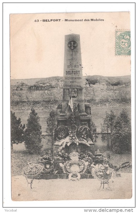 CP, MILITARIA, BELFORT, Monument Des Mobiles, Voyagé En 1906 - War Memorials