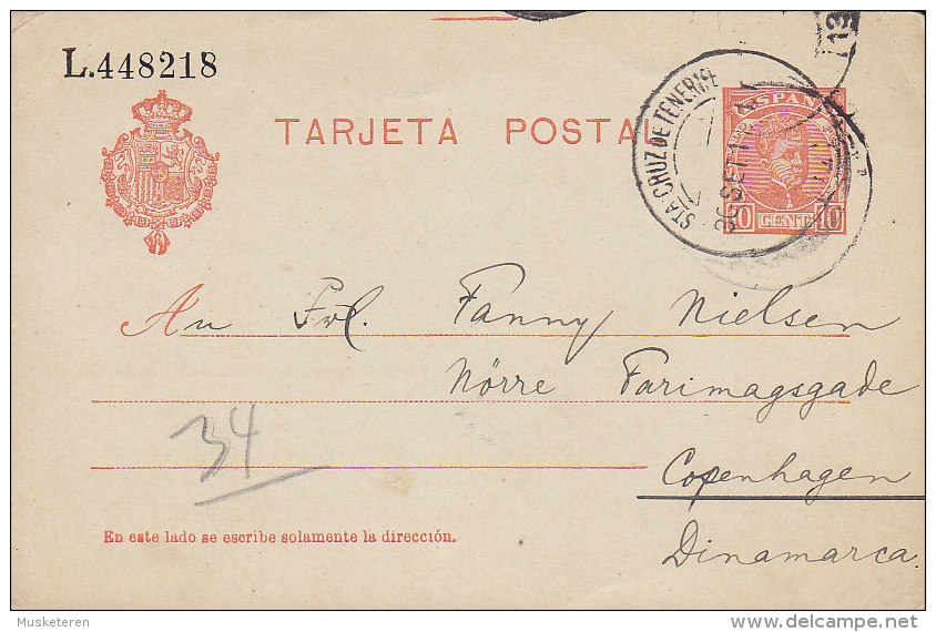 Spain Postal Stationery Ganzsache Enteri Alfons XIII. SANTA CRUZ De TENERIFE 1911 To Denmark (2 Scans) - 1850-1931