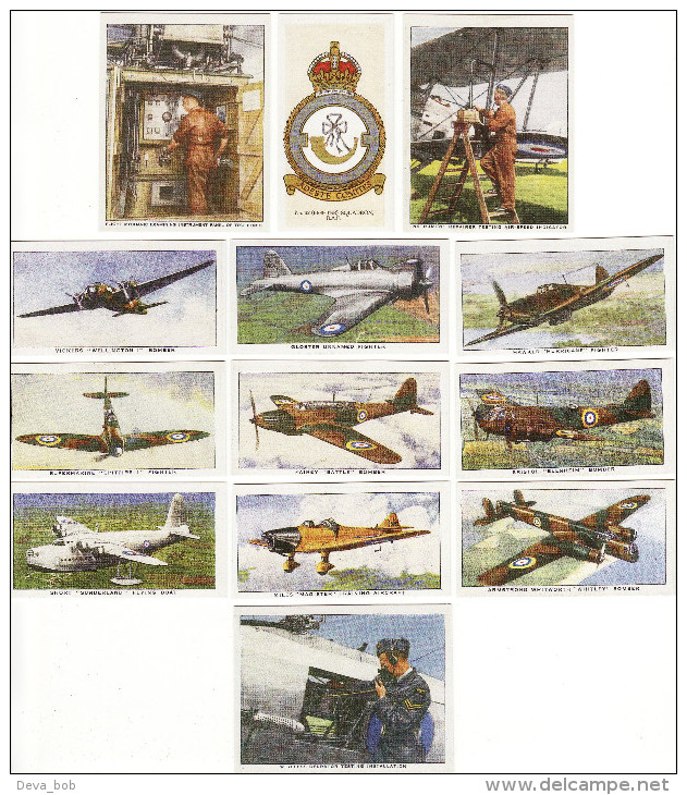 13 WW2 RAF Aircraft Cigarette Cards Players Churchmans Badges At Work Replicas - Player's
