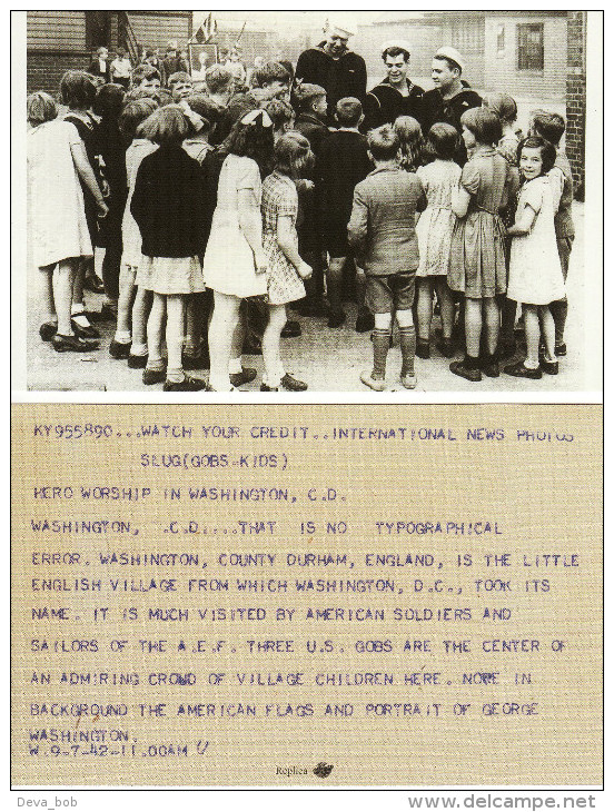 Photo Card WW2 USA US AEF Sailors Visit WASHINGTON Co Durham 1942 Children Kids - Historia