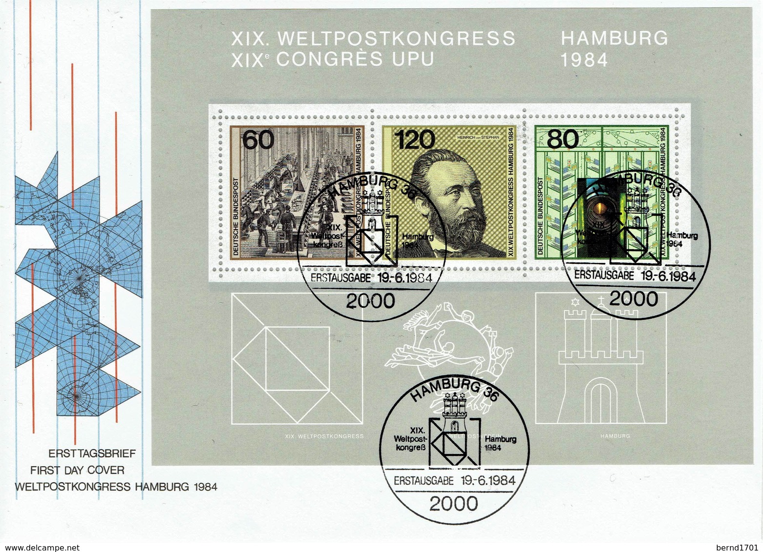 Germany - Mi-Nr Block 19 FDC (v804)- - UPU (Universal Postal Union)