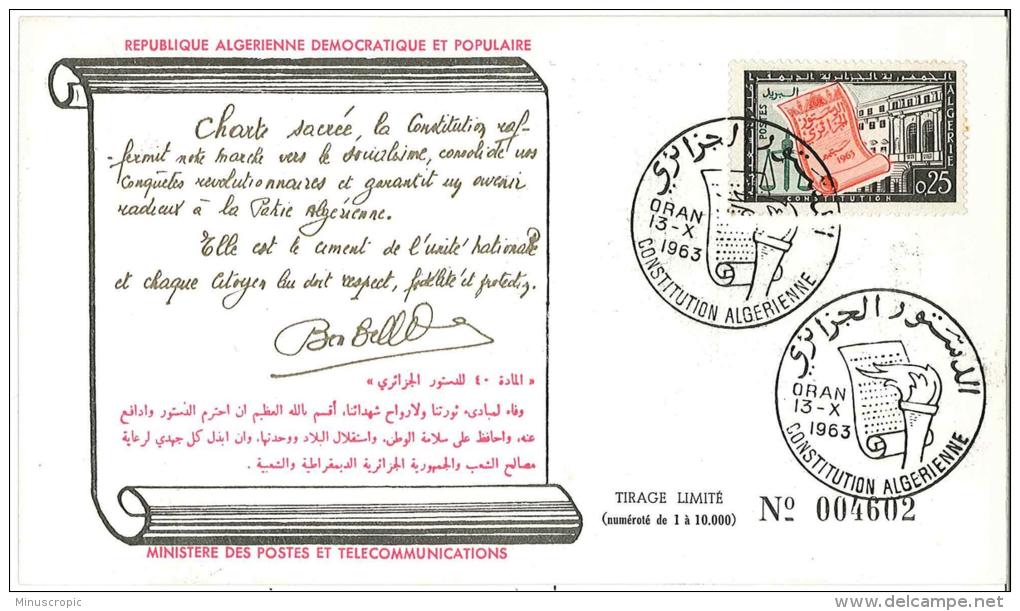 Carte Algérie - Constitution Algérienne - Oran - 1963 - Algeria (1962-...)