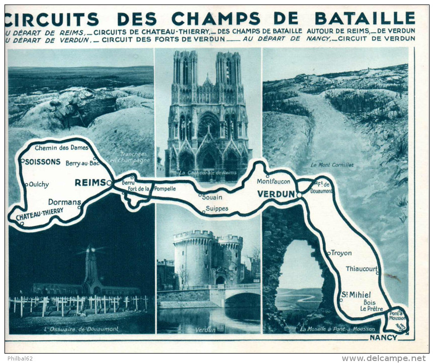 Dépliant Des Ed. Chemins De Fer De L'Est. Circuits Automobiles : Ardennes, Lorraine, Vosges Et Champs De Bataille. - Voitures