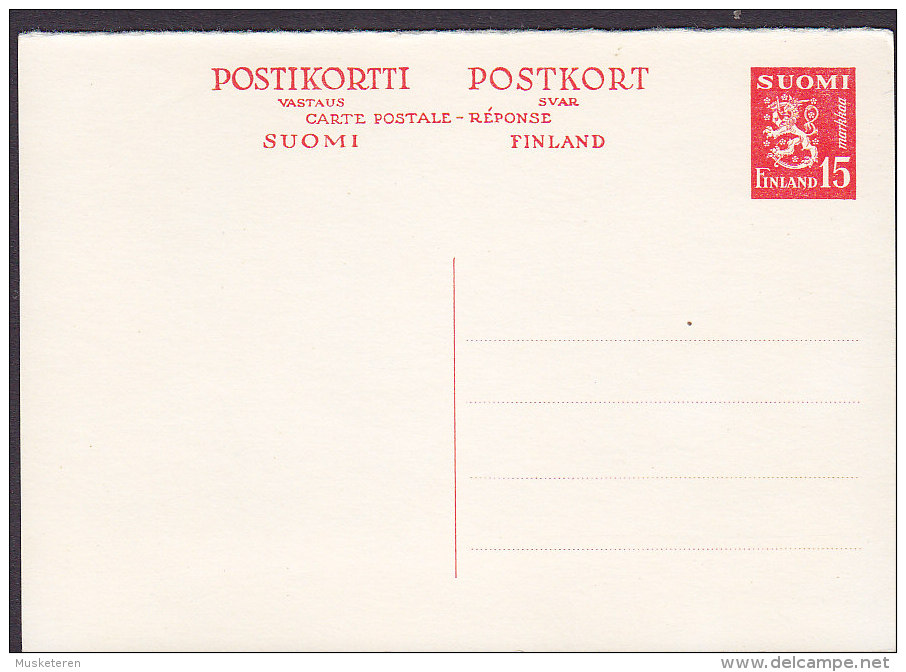 Finland Postal Stationery Ganzsache Entier 15 M Wappenlöwe Lion Arms Résponse Payée Unused - Entiers Postaux