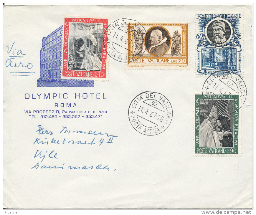 Vatican Cover Sent Air Mail To Denmark 11-4-1967 - Covers & Documents