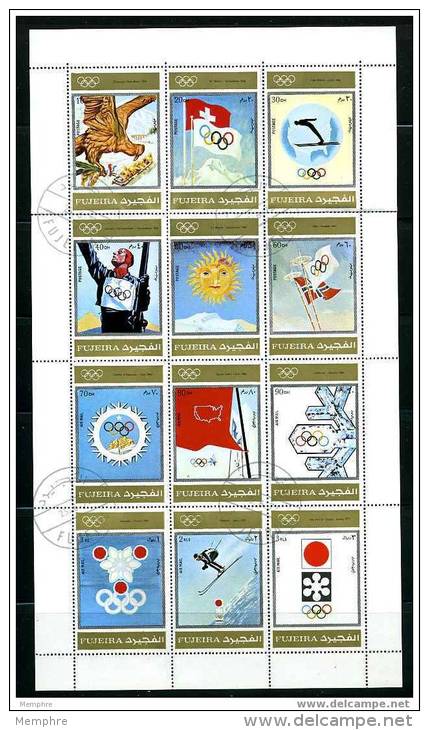 FUJEIRA History Of Winter Olympics Complete Sheet Of 12 - Folded And Used - Other & Unclassified