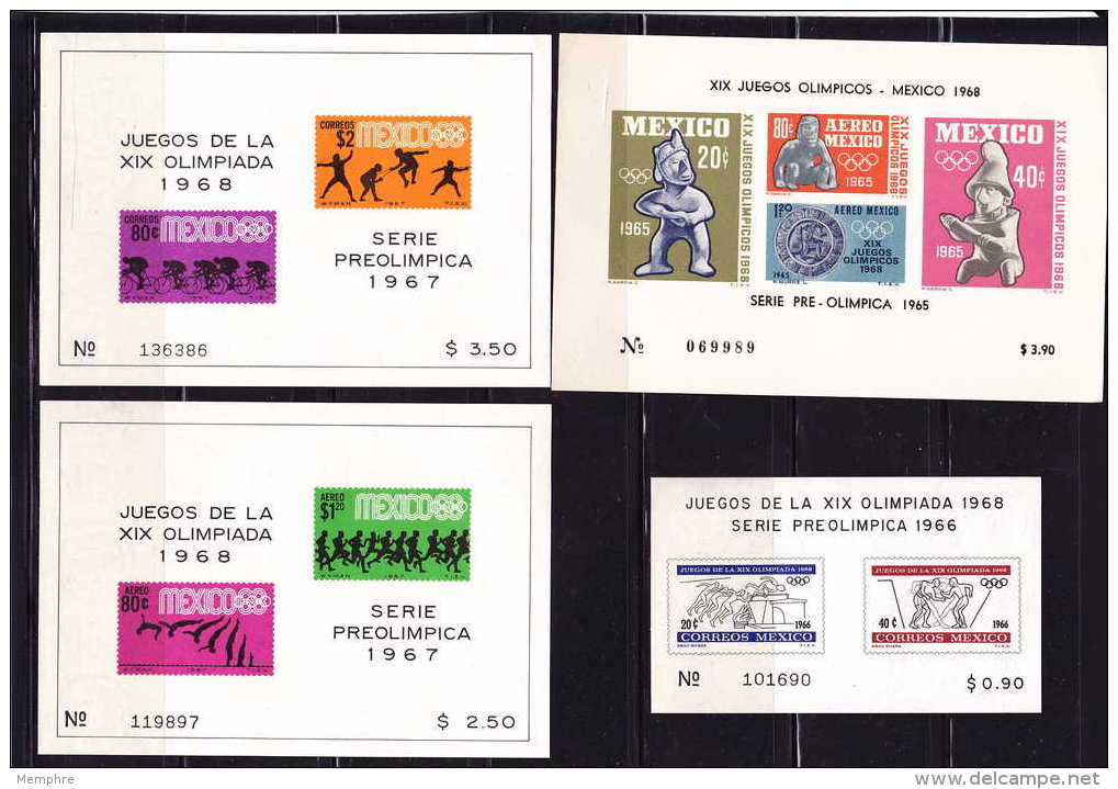 4 Souvenir Sheets Pre-1968 Olympics All MNH - México