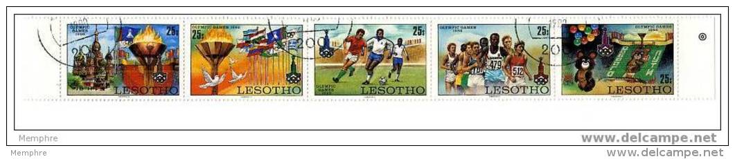 LESOTHO  1980 Moscow Olympics Strip Of 5 Used  Scott 295a - Lesotho (1966-...)