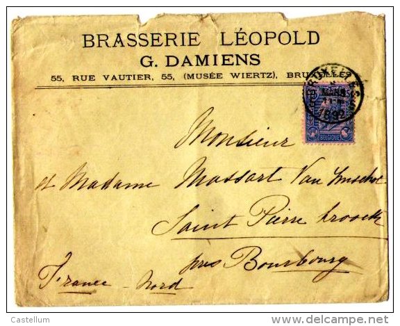 Belgique-Lettre Circulée En 1892 Timbre 25  Léopold Ii ( Brasserie Léopold .G.Damiens) - 1884-1891 Leopold II.