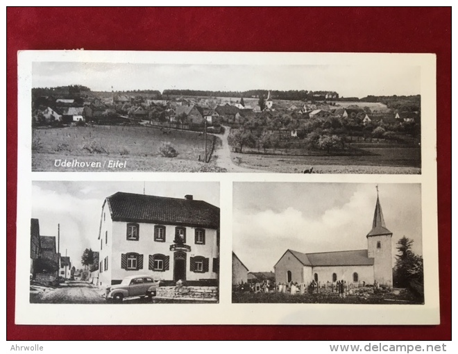 AK Üdelhoven Eifel Ortsansicht Kirche Straße Auto 1955 Dreibild - Euskirchen