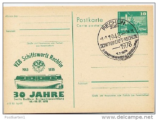 DDR P79-16a-78 C66-a Postkarte PRIVATER ZUDRUCK Schiffswerft Rechlin Sost. 1978 - Cartes Postales Privées - Oblitérées
