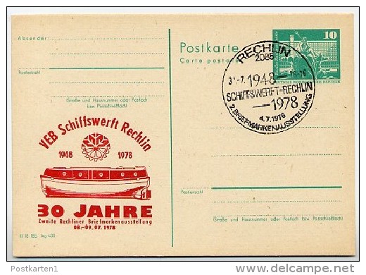 DDR P79-16c-78 C66c Postkarte PRIVATER ZUDRUCK Braunrot Schiffswerft Rechlin Sost.1978 - Privé Postkaarten - Gebruikt