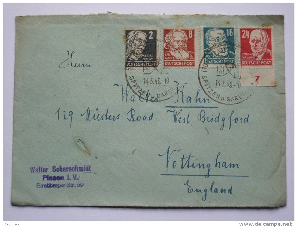 GERMANY ALLIED COVER SOVIET ZONE 1949 WITH PLAUEN SONDERSTEMPEL TO ENGLAND - Autres & Non Classés