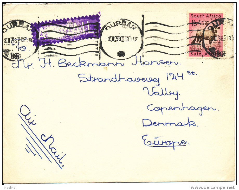 South Africa Cover Sent Air Mail To Denmark Durban 3-11-1958 - Briefe U. Dokumente