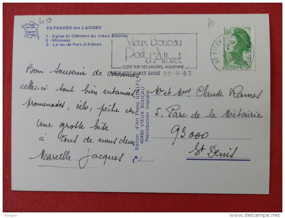 Dep 40  Cpm VIEUX BOUCAU , PORT D'ALBRET , Multivues , Eglise St Clément , Mimosas , Le Lac (137)Recto/Verso - Vieux Boucau