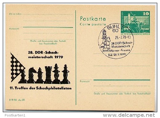 DDR P79-2-79 C78 Postkarte PRIVATER ZUDRUCK Schach-Meisterschaft Suhl Sost. 1979 - Cartes Postales Privées - Oblitérées