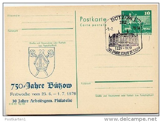 DDR P79-14d-79 C90-d Postkarte Privater Zudruck Wappenl Bützow Sost. Rathaus 1979 - Private Postcards - Used