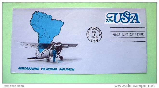 USA 1978 FDC Aerogramme Saint Petersburg - 22c - Plane Map - 1961-80