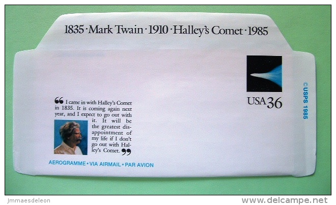 USA 1985 Aerogramme - 36c - Halley Comet Mark Twain Steam Boat - Unused - 1961-80