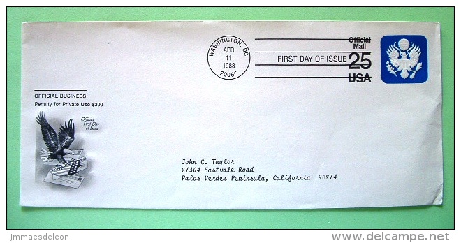 USA 1988 FDC Official Stationery Stamped Cover Washington - 25c - Eagle - 1961-80