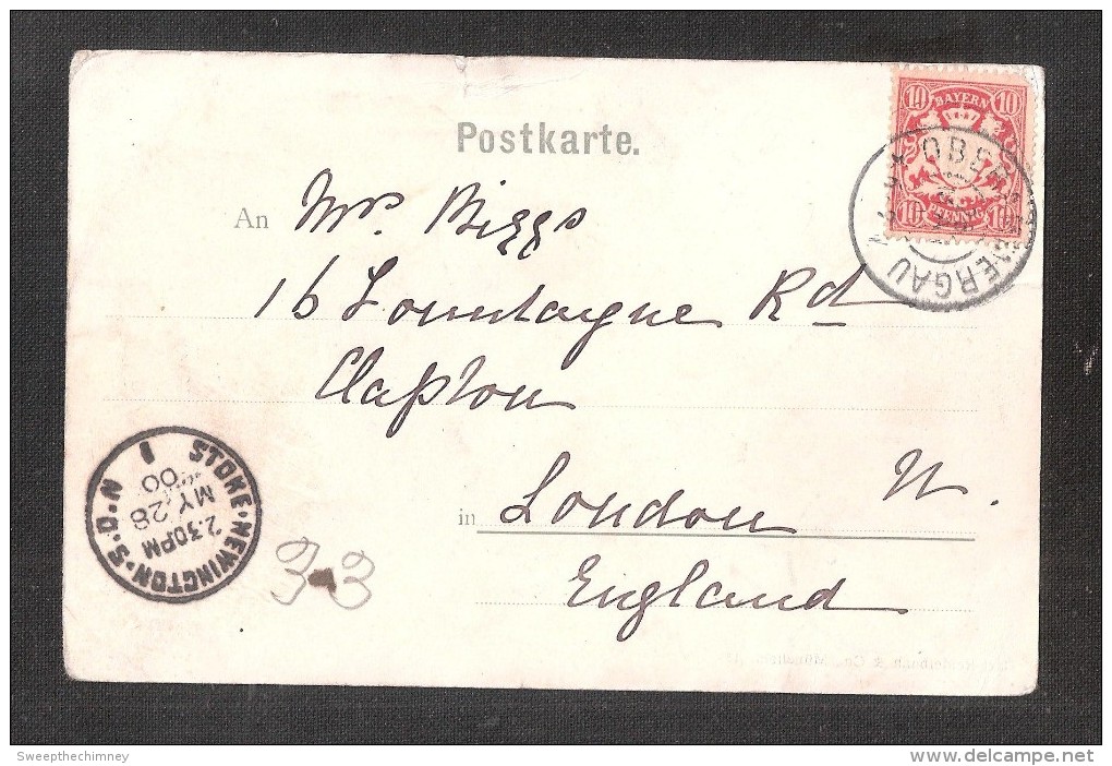 POSTCARD + OBERAMMERGAU POSTMARK Bayern ROT RED BRIEFMARKEN Stamp On POSTAL HISTORY STOKE NEWINGTON RECEIVING POSTMARK - Lettres & Documents