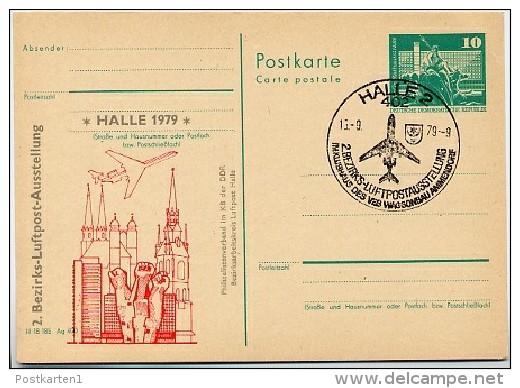 DDR P79-20-79 C96 Postkarte PRIVATER ZUDRUCK Ausstellung HALLE Sost. 1979 - Privé Postkaarten - Gebruikt