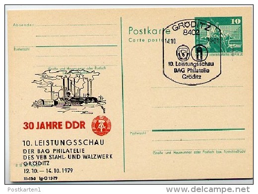 DDR P79-22-79 C97 Postkarte PRIVATER ZUDRUCK Stahl- Und Walzwerk Gröditz Sost. 1979 - Privé Postkaarten - Gebruikt