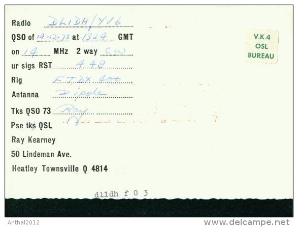 QSL Card VK4HE Australia Townshill Queensland 14.12.1973 - CB