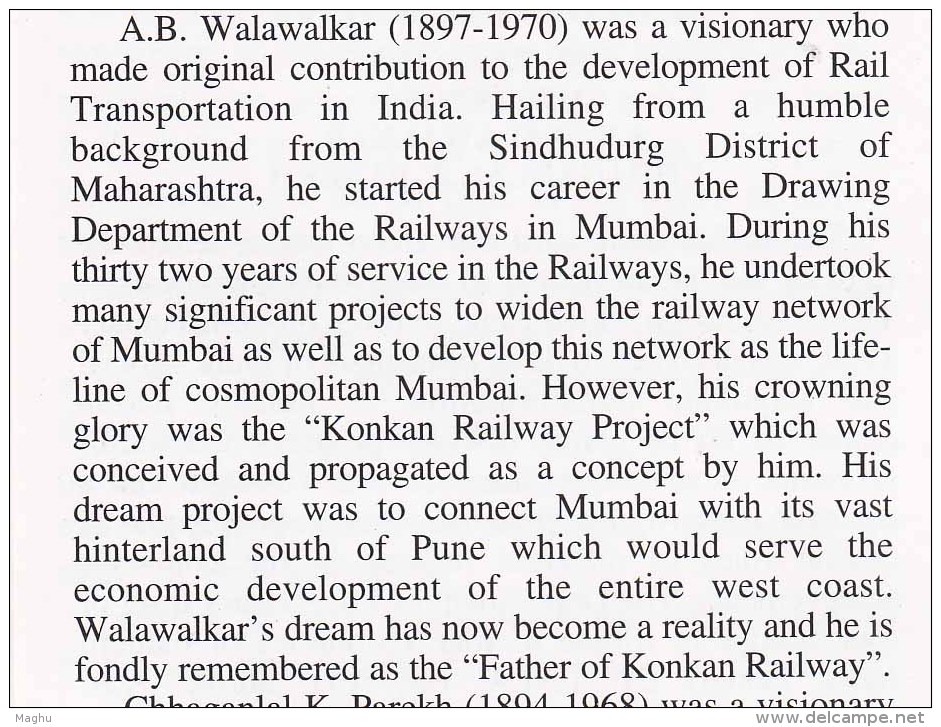 Stamped Information On India March For Progress, Text On Medicine, Economy. Konkan Railway, Train, Earthquake Help 1999 - Other & Unclassified