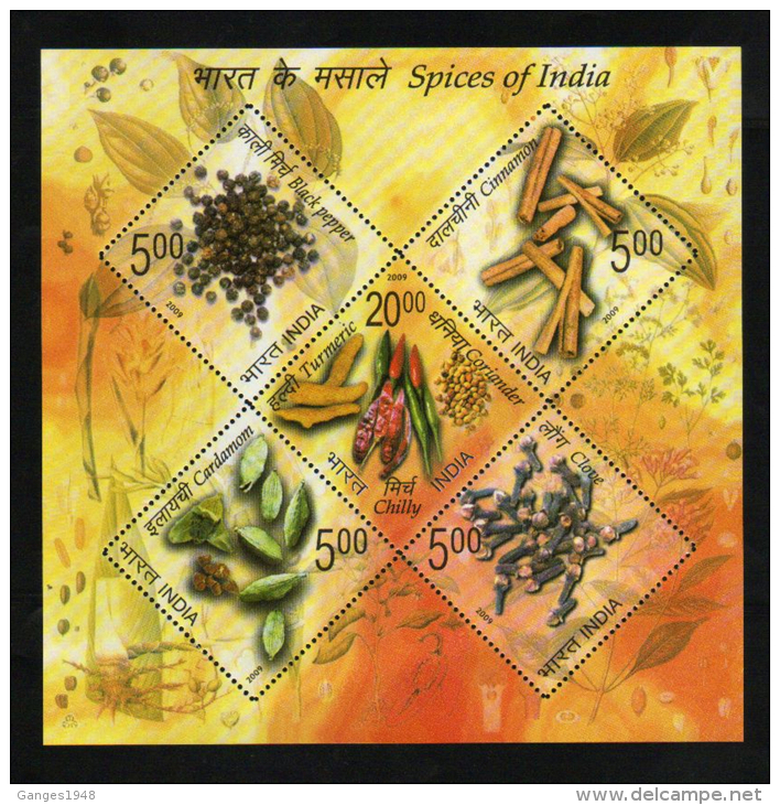 2009  Spices Of India  5v Sovenir Sheet # 62594  Inde  Indien - Food