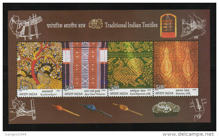 2009  Traditional Indian Textiles  4v  Sovenir Sheet # 62564  Inde  Indien - Textile