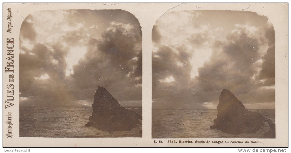 Ancienne Photo Stereoscopique Debut 1900 Biarritz  Etude De Nuages Coucher De Soleil - Photos Stéréoscopiques