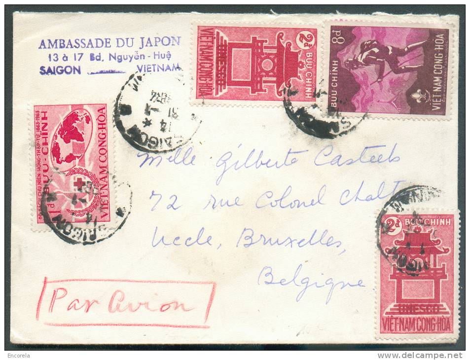 Lettre De SAIGON Vietnam (ambassade Du Japon) Par Avion Le 31-1-1954 Vers Uccle, Bruxelles - 7466 - Vietnam