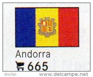 6 Coins+Flaggen-Sticker In Farbe Andorra 7€ Kennzeichnung Von Alben Karten Sammlung LINDNER 665 Flag Of FT Espana/France - Andorra