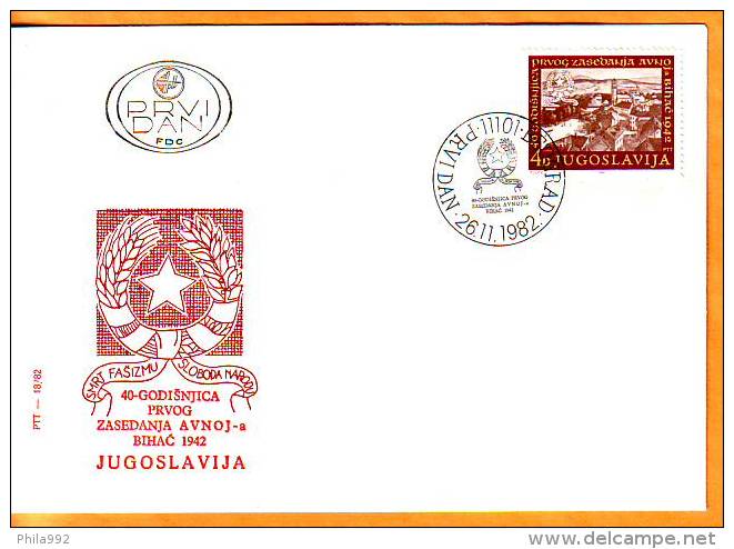 Yugoslavia 1982 Y FDC History AVNOJ Meeting Ann Mi No 1956 Postmark Beograd 26.11.1982. - FDC