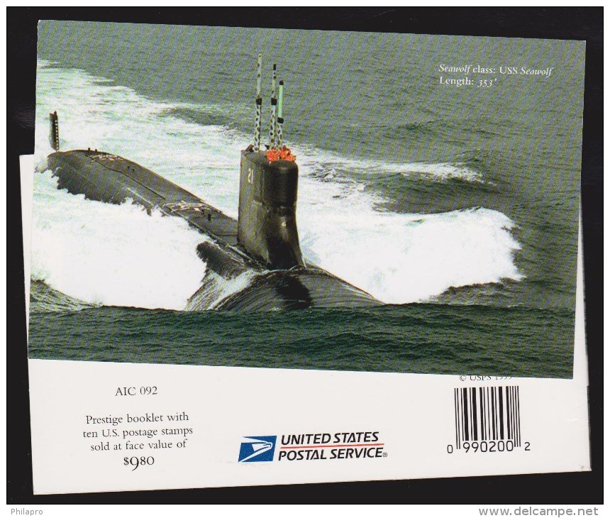 USA  SOUS MARINS CARNET 10 TIMBRES VALEUR FACIAL US$ 9.80 **MNH   Réf  5721 - Submarines