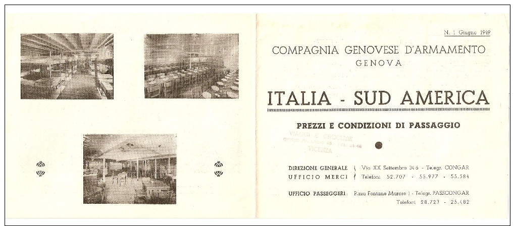 NAVIGAZIONE - DEPLIANT ILLUSTRATO "COMPAGNIA GENOVESE D'ARMAMENTO - GENOVA" ITALIA SUD AMERICA - Altri & Non Classificati