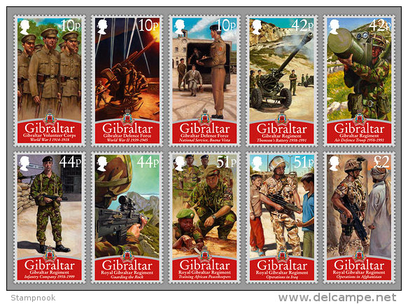 Gibraltar Royal Regiment Set Of 10 Mint NH VF - Gibraltar