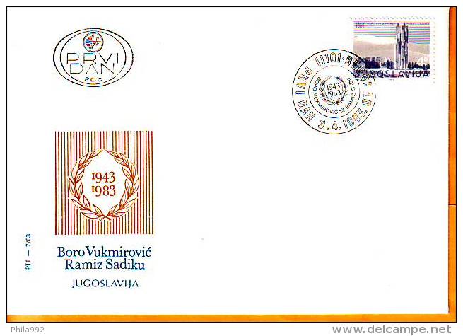 Yugoslavia 1983 Y FDC Monument Boro Vukmirovic Ramiz Sadiku Mi No 1983  Postmark Beograd 09.04.1983. - FDC