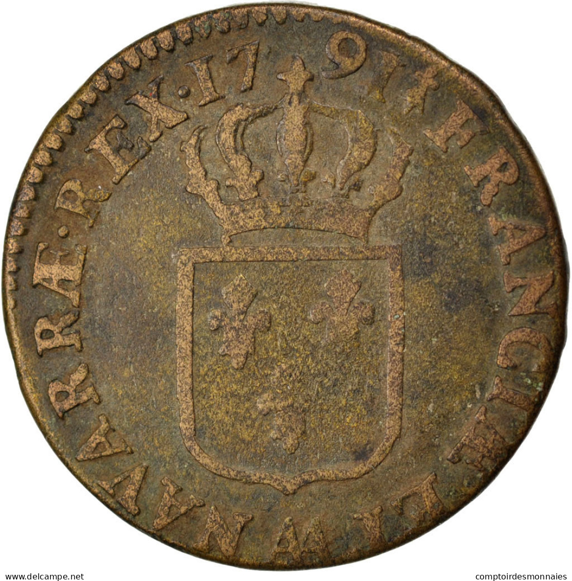 Monnaie, France, Louis XVI, Sol Ou Sou, Sol, 1791, Metz, TB+, Cuivre, KM:578.2 - 1774-1791 Louis XVI