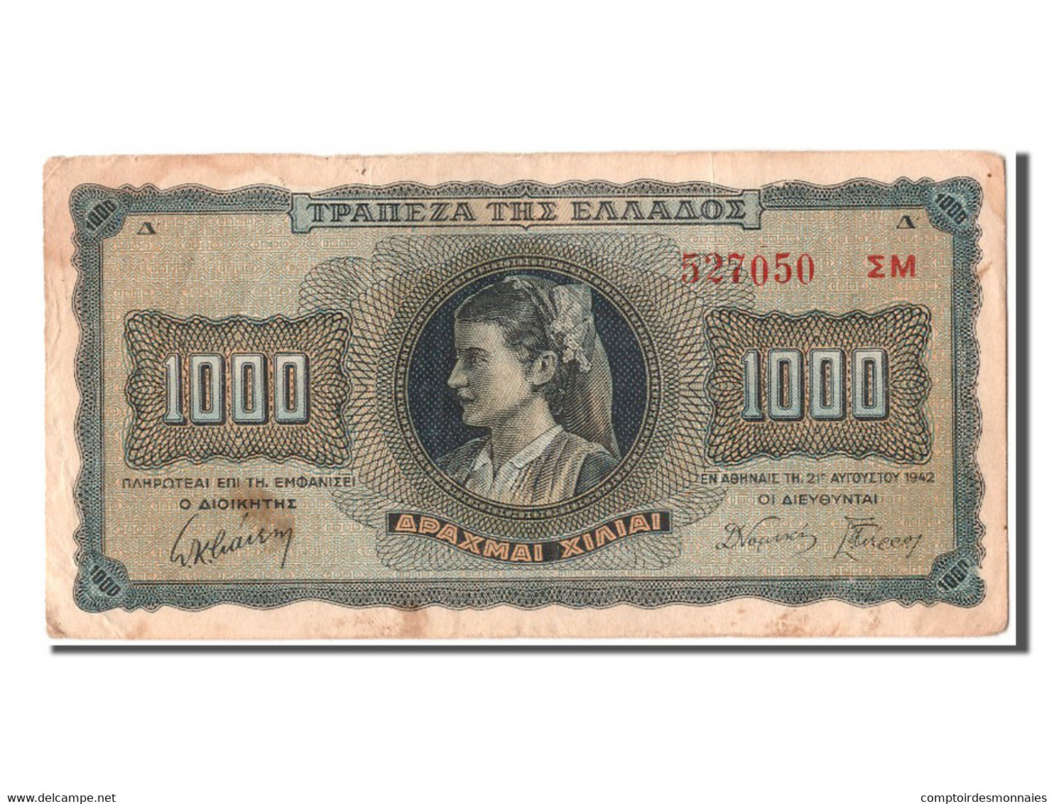 Billet, Grèce, 1000 Drachmai, 1942, 1942-08-21, TB+ - Greece