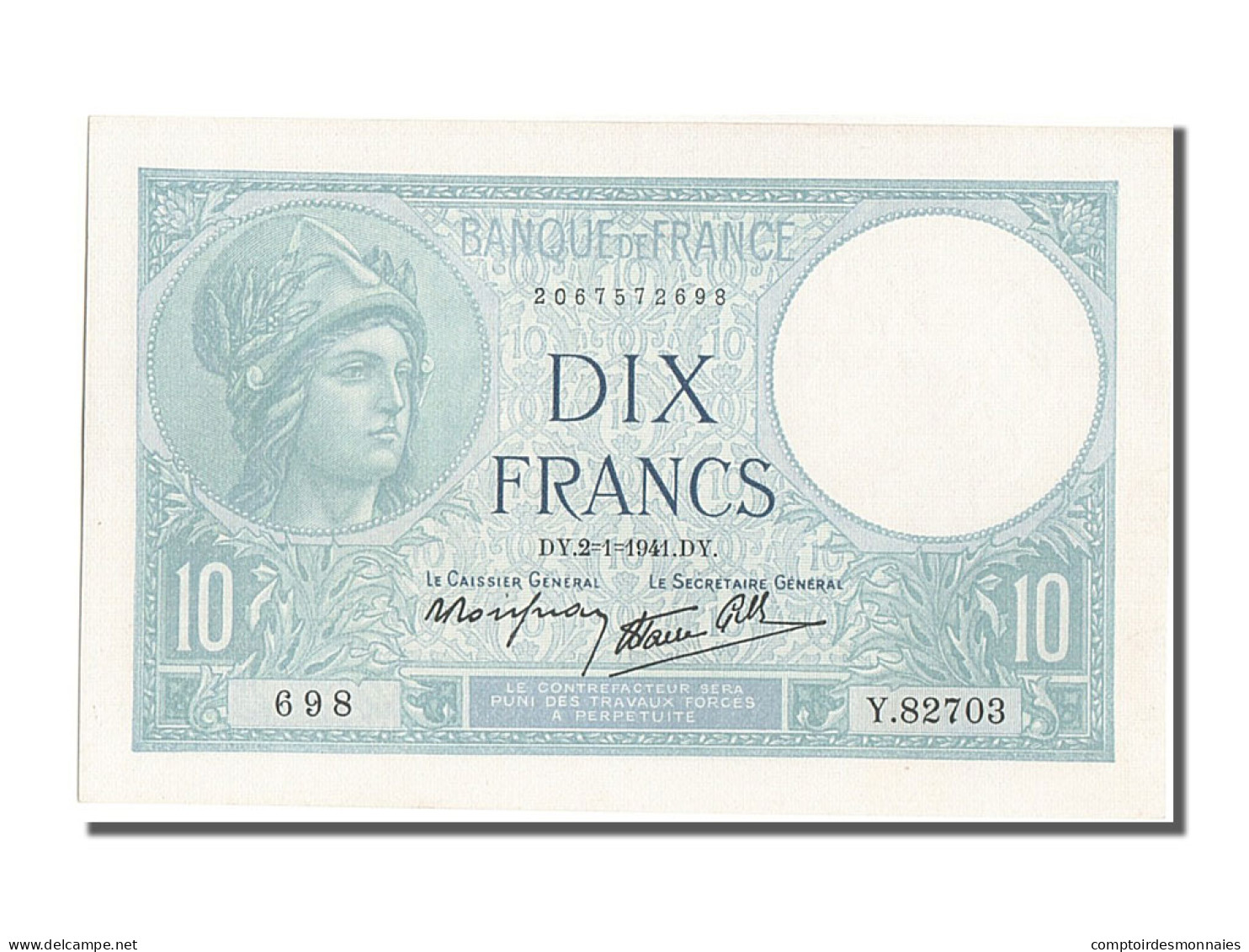 Billet, France, 10 Francs, 10 F 1916-1942 ''Minerve'', 1941, 1941-01-02, SPL - 10 F 1916-1942 ''Minerve''