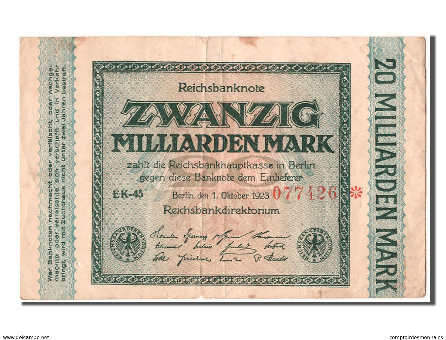 Billet, Allemagne, 20 Milliarden Mark, 1923, 1923-10-01, TTB - 20 Mrd. Mark