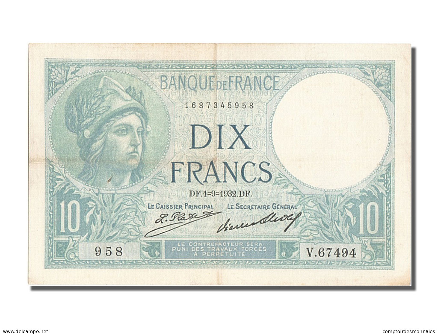 Billet, France, 10 Francs, 10 F 1916-1942 ''Minerve'', 1932, 1932-09-01, TTB+ - 10 F 1916-1942 ''Minerve''