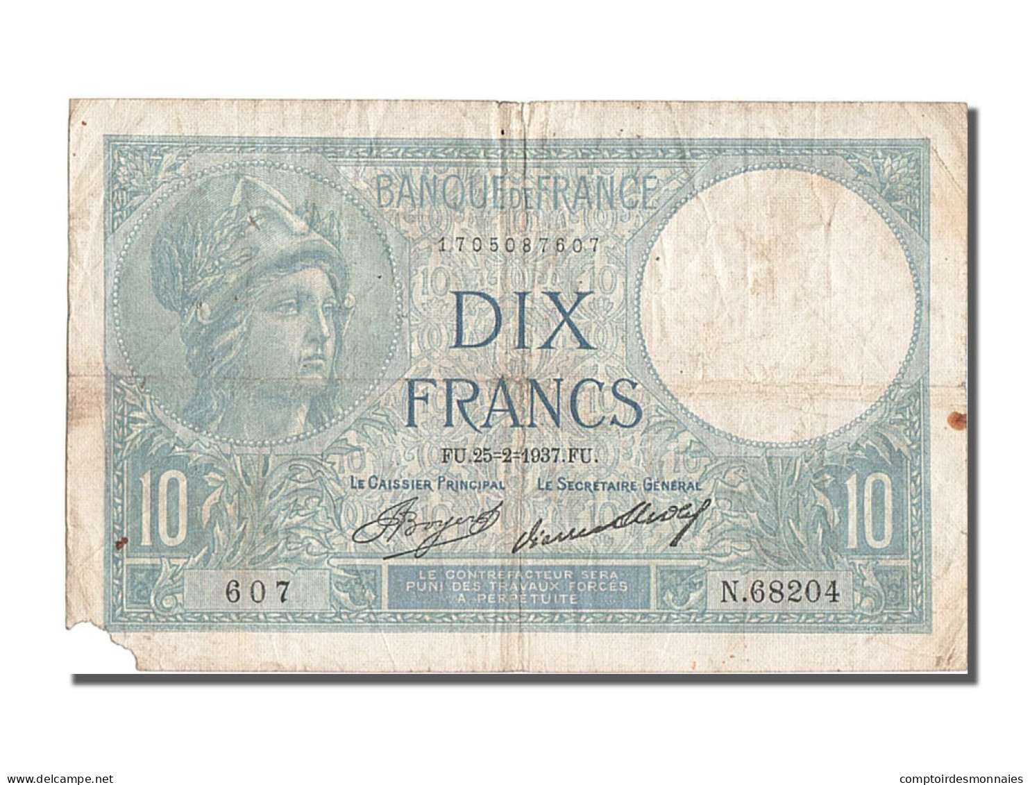 Billet, France, 10 Francs, 10 F 1916-1942 ''Minerve'', 1937, 1937-02-25, TB - 10 F 1916-1942 ''Minerve''