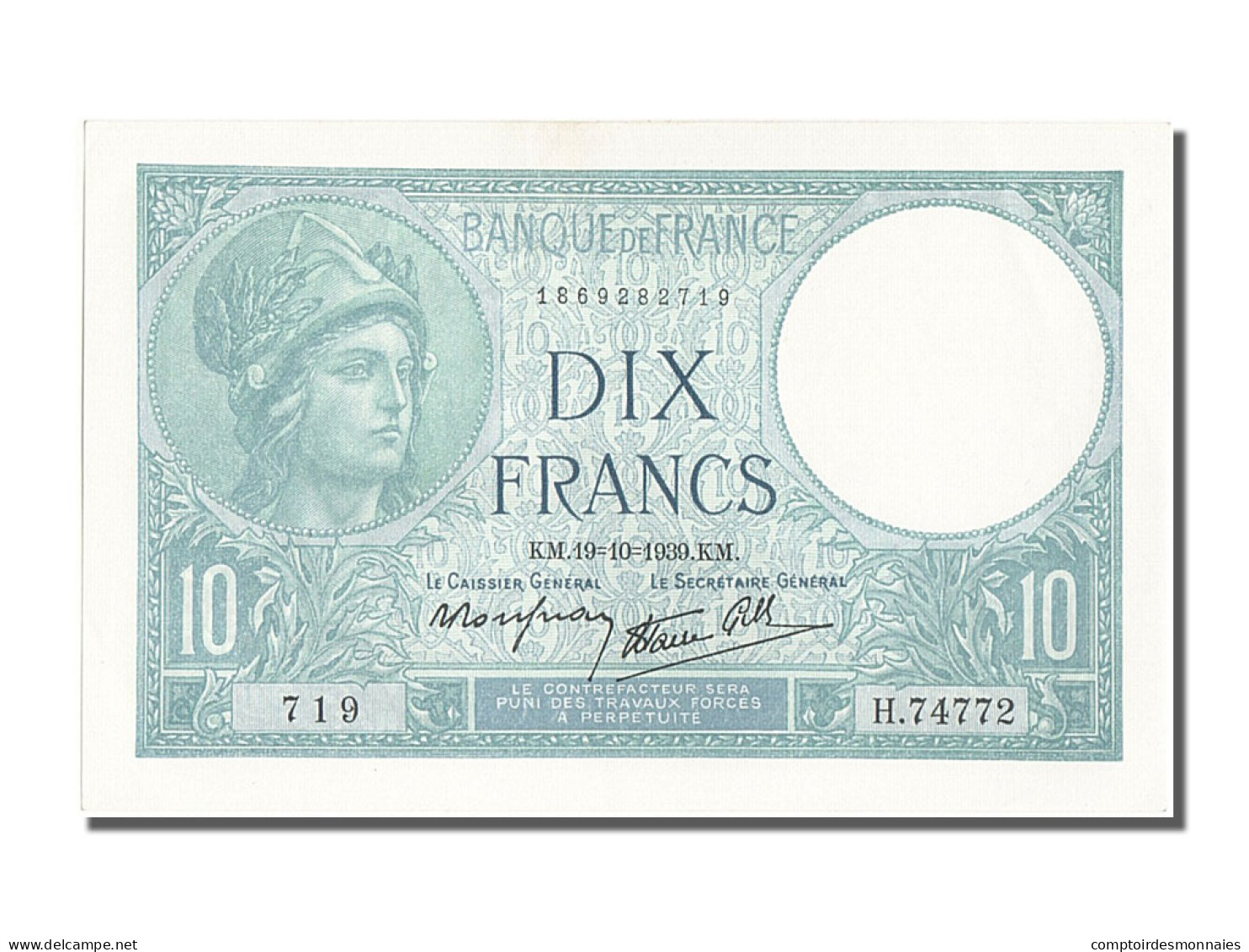 Billet, France, 10 Francs, 10 F 1916-1942 ''Minerve'', 1939, 1939-10-19, SPL - 10 F 1916-1942 ''Minerve''