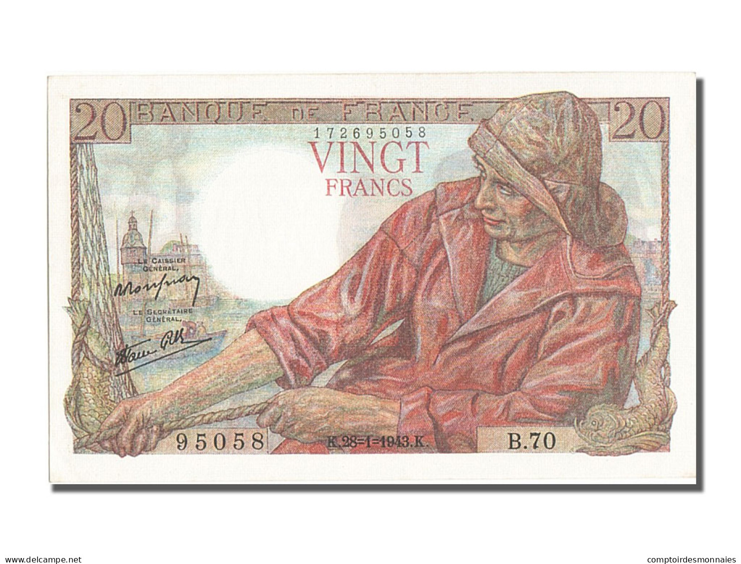 Billet, France, 20 Francs, 20 F 1942-1950 ''Pêcheur'', 1943, 1943-01-28, SPL - 20 F 1942-1950 ''Pêcheur''