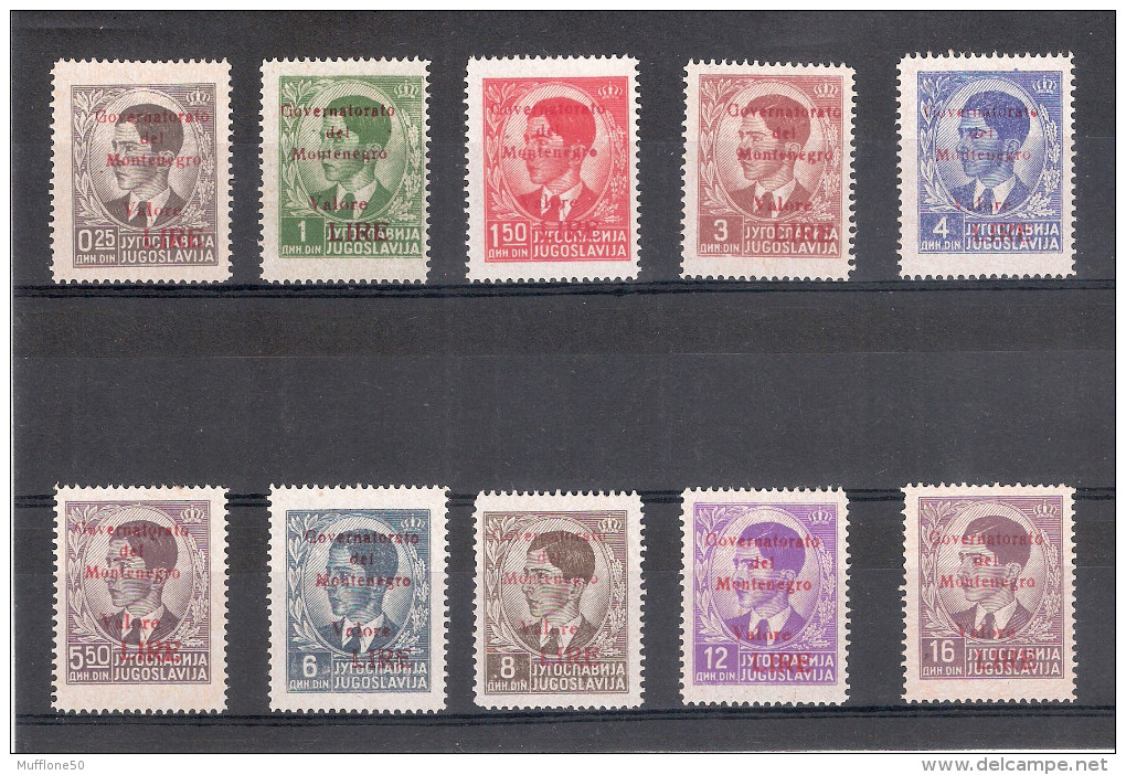 Jugoslavia 1939-40. Francobolli (10) Soprastampati "Governatorato Del Montenegro - Valore Lire". - Unused Stamps