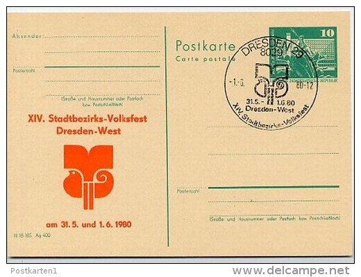 DDR P79-11-80 C112 Postkarte PRIVATER ZUDRUCK Volksfest Dresden Sost. 1982 - Cartes Postales Privées - Oblitérées