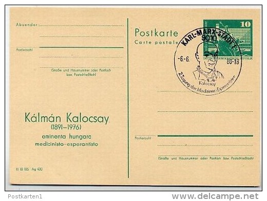 DDR P79-16-80 C114 Postkarte Zudruck Esperanto Kálmán Kalocsay Karl-Marx-Stadt Sost. 1980 - Cartoline Private - Usati